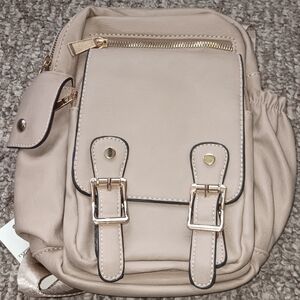 New Elegant Tan Backpack with Gold Accents